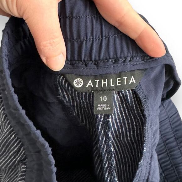 Athleta Navy Blue Stripe Bali 100% Linen Ankle Pull On Pant Women's Size 10 - Picture 7 of 9